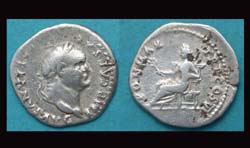 Vespasian, Denarius, Pax Seated Left reverse